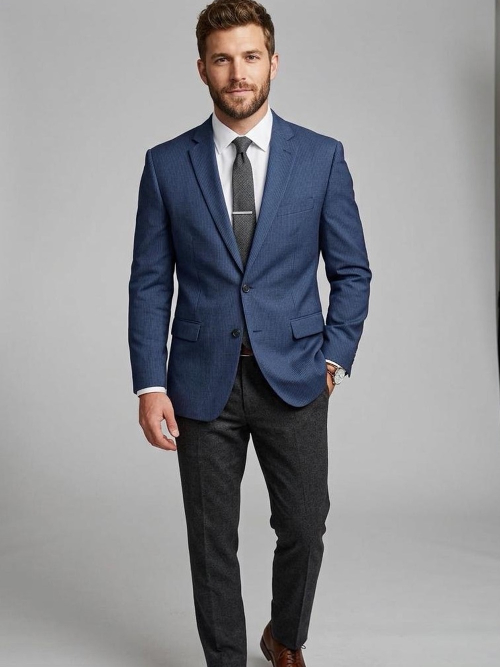 Calvin Klein Wool Navy Pinstripe Blazer 48R Mens Slim Fit Corpcore Business